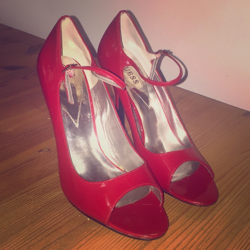 Guess red open toe heels